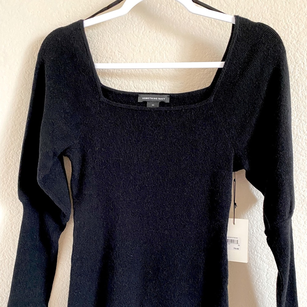SOMETHING NAVY square neck black sweater XS